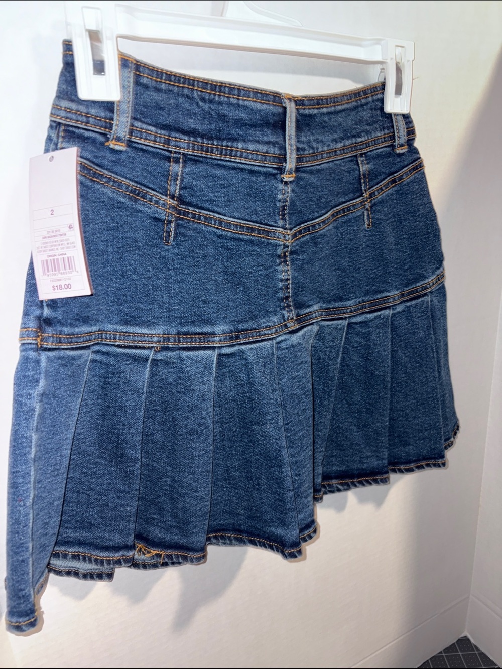 Women's Dark Blue Denim Pleated Mini Skirt - Picture 6 of 7